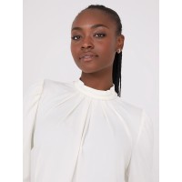 Textured Mock Neck Top With Pearl Details