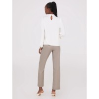 Textured Mock Neck Top With Pearl Details