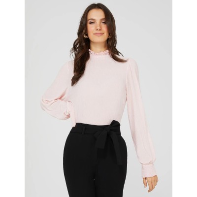 Textured Plisse Mock Neck Top