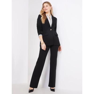 Textured Straight Leg Pull-On Pants