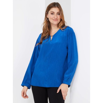 Textured V-Neck Blouse With Hardware Detail