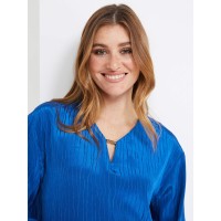 Textured V-Neck Blouse With Hardware Detail