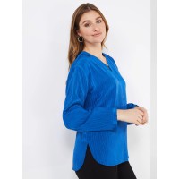 Textured V-Neck Blouse With Hardware Detail