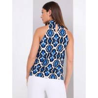 Tile Print Mock Neck Halter Top