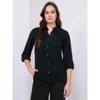 Utility Pocket Button-Front Blouse