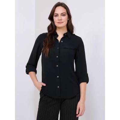Utility Pocket Button-Front Blouse