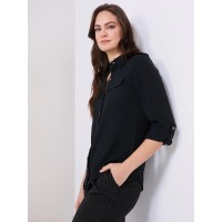 Utility Pocket Button-Front Blouse
