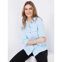 Utility Pocket Button-Front Blouse