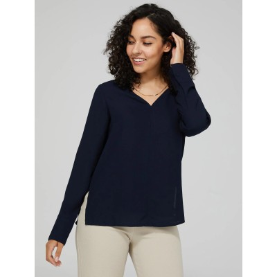 V-Neck Blouse With Cuffed Sleeves