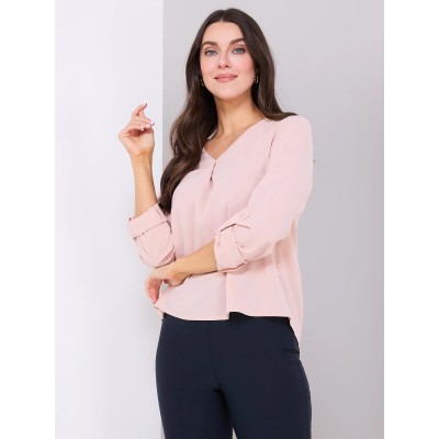 V-Neck Long Sleeve Popover Blouse