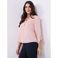 V-Neck Long Sleeve Popover Blouse