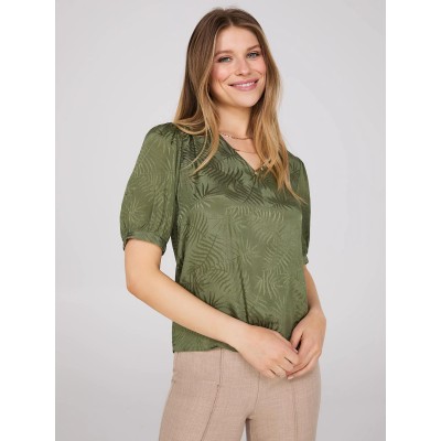 V-Neck Short Puff Sleeve Popover Top