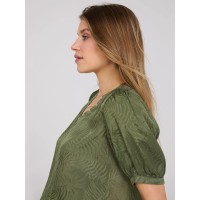 V-Neck Short Puff Sleeve Popover Top