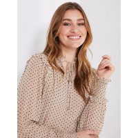 Velvet Dot Mesh Top With Ruffle Details
