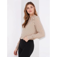 Velvet Dot Mesh Top With Ruffle Details