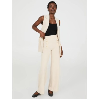 Wide-Leg Ankle Length Pants With Gold Button Details