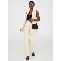 Wide-Leg Ankle Length Pants With Gold Button Details