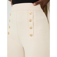 Wide-Leg Ankle Length Pants With Gold Button Details