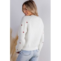 Heart Print Long Sleeve V-Neck Cardigan