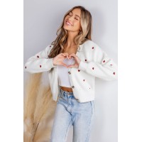 Heart Print Long Sleeve V-Neck Cardigan