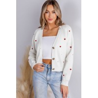 Heart Print Long Sleeve V-Neck Cardigan
