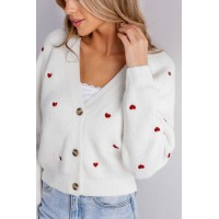 Heart Print Long Sleeve V-Neck Cardigan